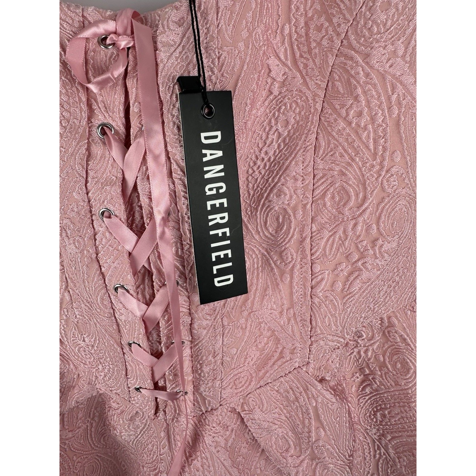 Dangerfield Nwt Abundance Corset Dress Pink Jacquard Size 14 Lace-Up — image 2 of 7